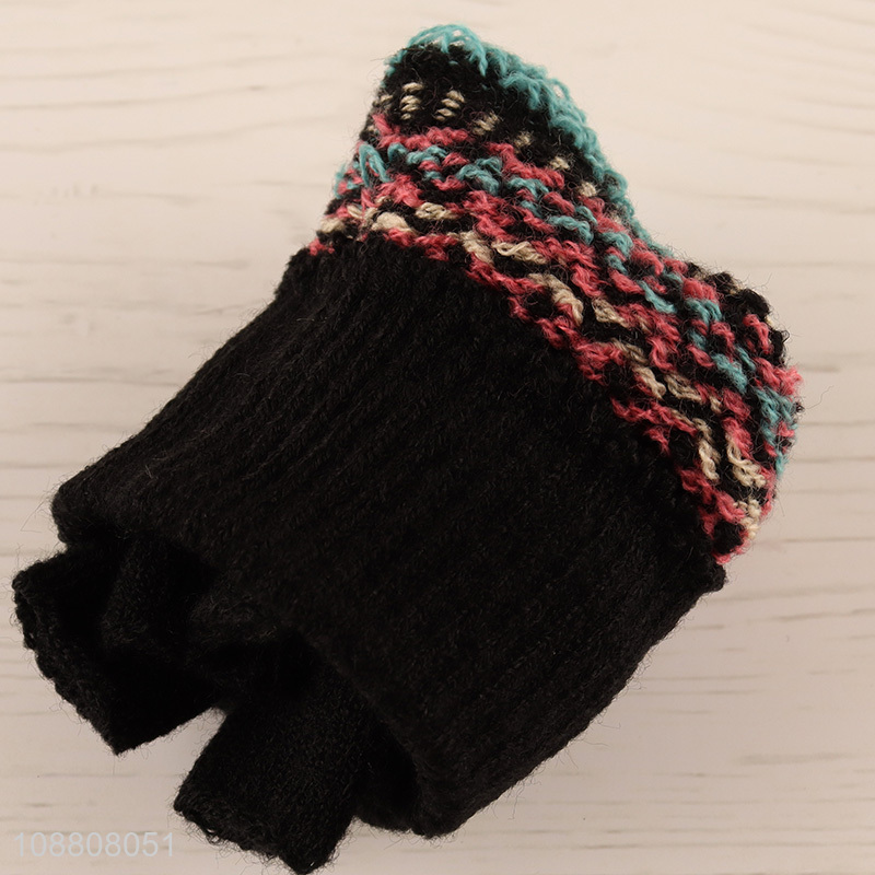 Factory price winter half finger knit gloves for women men