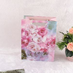 Good quality floral print paper gift bag with handles