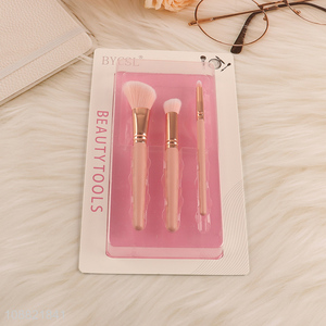 Low price pink 3pcs makeup <em>brush</em> makeup tool with wooden handle