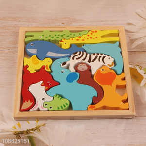 Factory supply wooden cartoon animal puzzle kids educational toy