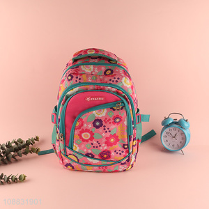 Good selling flower pattern polyester school bag school backpack