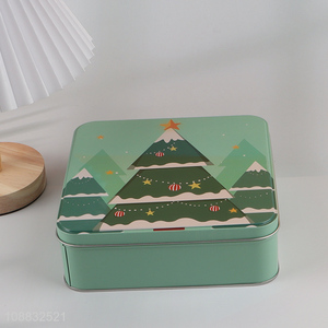 Hot selling square metal tin cans Christmas cookie cans with lid