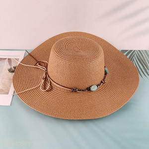 Good quality wide brimmed beach straw hat for women
