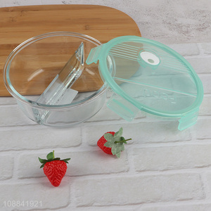 Hot sale round glass 2compartment food preservation box