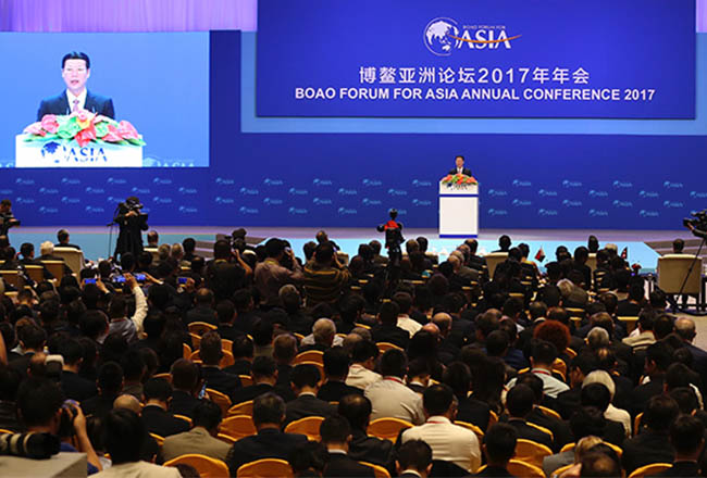 Chinese Vice-Premier Zhang Gaoli delivers a speech at the opening ceremony of the BFA Annual Conference 2017 in Boao, South China's Hainan province, March 25, 2017. 