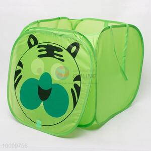 Green square linen basket with lid