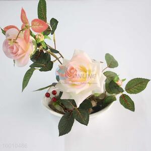Top Quality Plastic Pink Rose <em>Artificial</em> Flower Bonsai Set Fake Plant