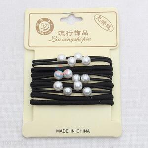 Korean Style Black Rope Hair Bands with White Beads