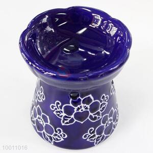 Flower Print Dark Blue Handmade Ceramic Incense Burner