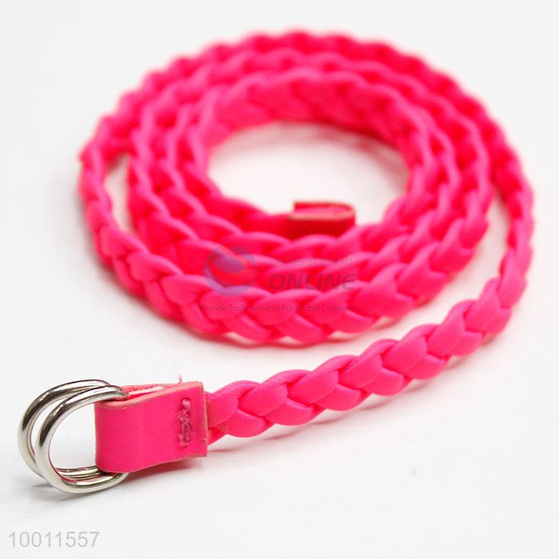 Hot Pink Skinny Braided Waist Belt 