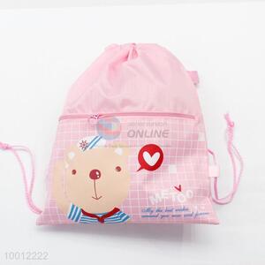 Cartoon Bear Pink Laundry Bag Drawstring Backpack