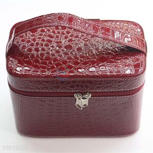 High Quality Dark Red Alligator Pattern Pu Women Makeup Bags