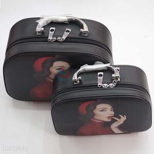 Hot Sale Sexy Lady Pattern Black Cosmetic Box Portable Travel Bag