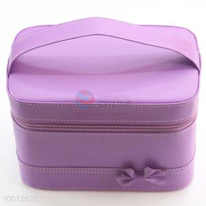 Purple Cosmetic Case with Cute Bow Large Capacity Portable Women Travel Bags