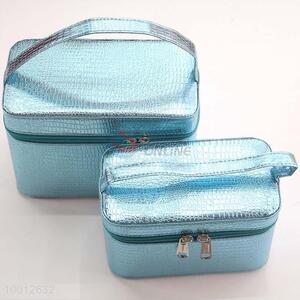Fashion Blue PU Cosmetic Cases Box Women Multi-functional Travel Bags