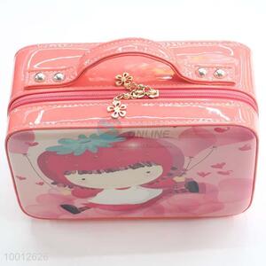 Cute Pattern Pink PU Cosmetics Bag Travel Storage Box