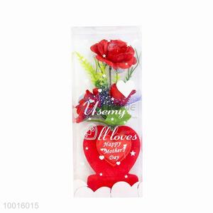 Wholesake Red Artificial Flower with Happy Mother's Day Heart