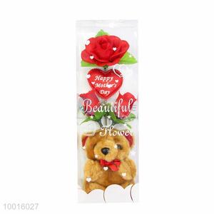 Wholesale Rose Artificial Flower with Brown Bear For Wedding