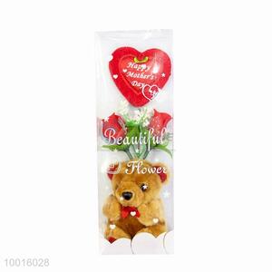 Wholesale Rose Artificial Flower with Lovely Brown Bear For Wedding