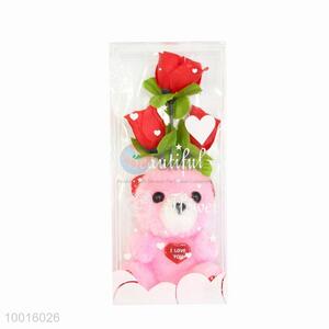 Wholesale Rose Artificial Flower with Pink Bear For Wedding