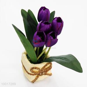 High simulation fake bonsai resin purple tulip artificial flower
