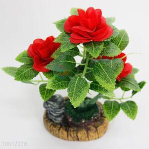 Unique Design Red Rose Artificial Flower Plant Simulation Bonsai