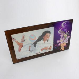 Hot sale brown glass photo frame with flower pattern