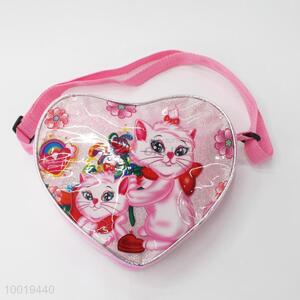 Heart shaped single-shoulder bag with cat pattern