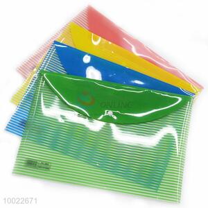 Clear colored plastic file pocket with button