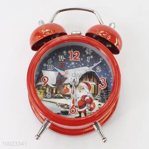 Red Iron Alarm Clock with Santa Claus Pattern, Waker Function