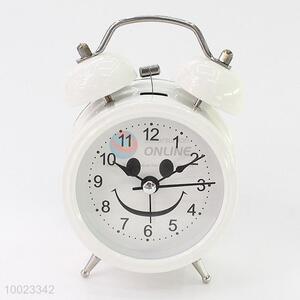 White Iron Alarm Clock with Smiling Face Pattern, Waker Function