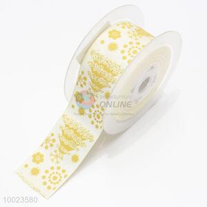 Hot Sale High Quality 3.8CM Gold Christmas Tree Print <em>Ribbon</em>