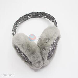 New design winter warm gray paillette earmuff for ladies