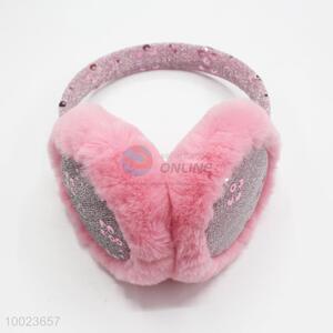 New design winter warm pink paillette earmuff for ladies