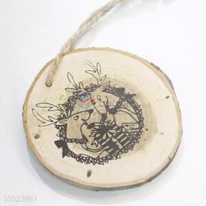 Christmas Decoration Pendant Wood Disk with Two Deers Pattern