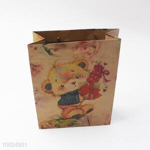 24.5*18.5*7.5cm brown paper gift bag printed with bear