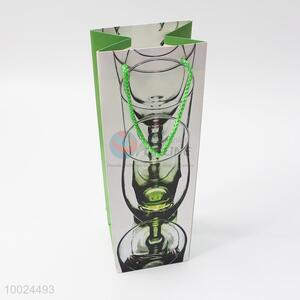Green paper wine bag printed with wine glass