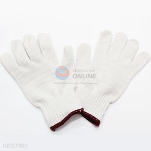 White Bleached Knitted Protection Gloves with Red Border