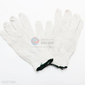 White Bleached Knitted Protection Gloves with Green Border