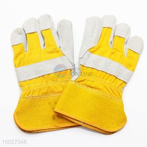 High Quality Leather Gray and Yellow Protection Gloves
