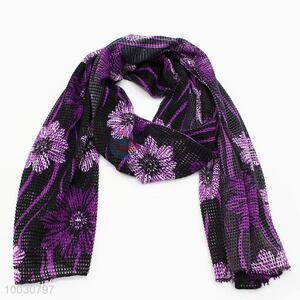 Wholesale Cheap Price Purple Flower Dacron and Spandex <em>Scarf</em>