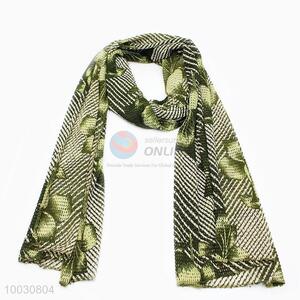 Wholesale Cheap Price Green Flower Dacron and Spandex Scarf