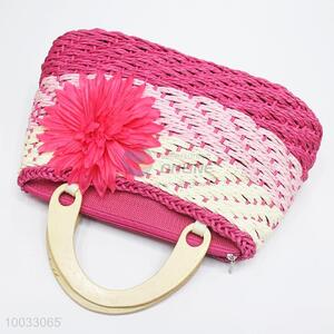 Floral Woven Hand Bag With Zipper