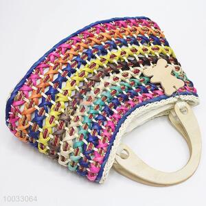 Colorful Woven Hand Bag With Zipper