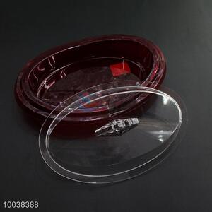 Oval red acrylic cake/dessert/fruit plate with trasparent cover