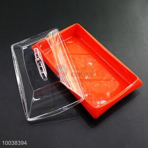 Rectangle orange acrylic  cake/dessert/fruit plate with transparent cover