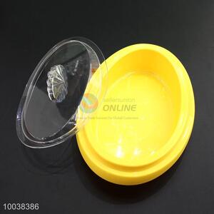 Oval yellow acrylic cake/dessert/fruit plate with transparent cover