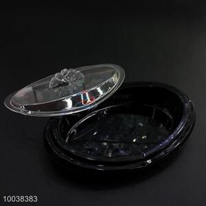 Oval black acrylic cake/dessert/fruit plate with transparent cover