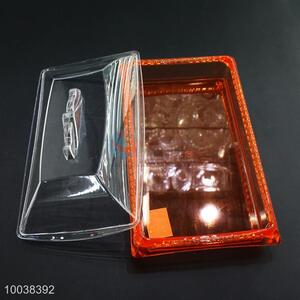 Rectangle orange acrylic  cake/dessert/fruit plate with transparent cover