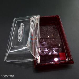 Rectangle red acrylic  cake/dessert/fruit plate with transparent cover